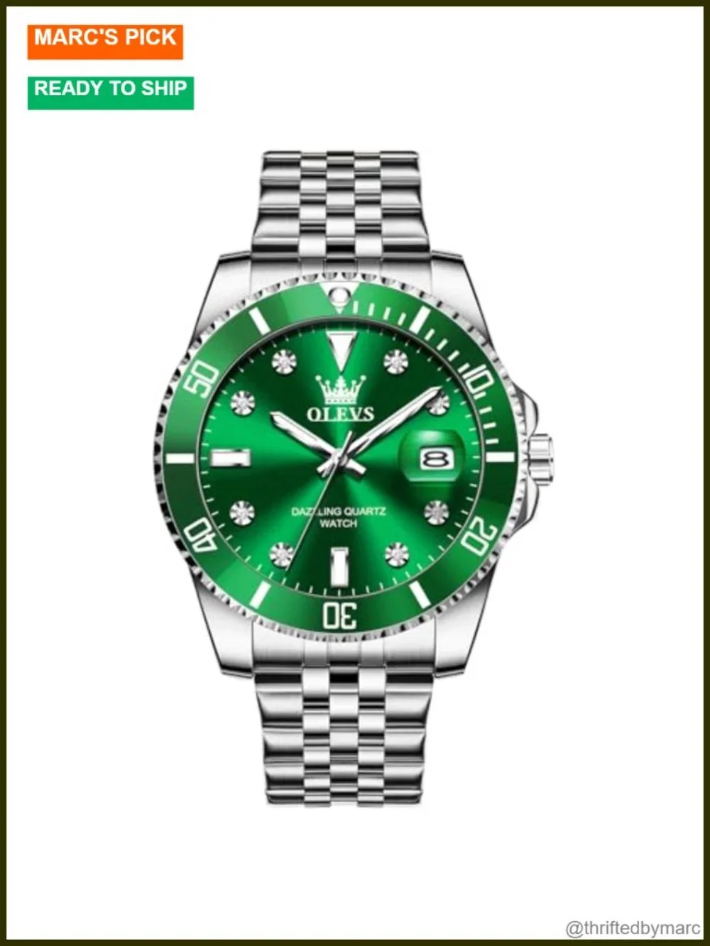 Stainless Steel Men's Dress Watch with Calendar Date, Luminous Dial, Water